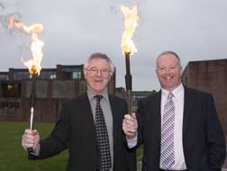 Dr Barry O'Connor, Registrar  & Vice President for Academic Affairs; and Dan Collins, Academic Administration & Student Affairs Manager; carrying the torch for CIT at the recent Students' Societies & Activities Award Ceremony.
